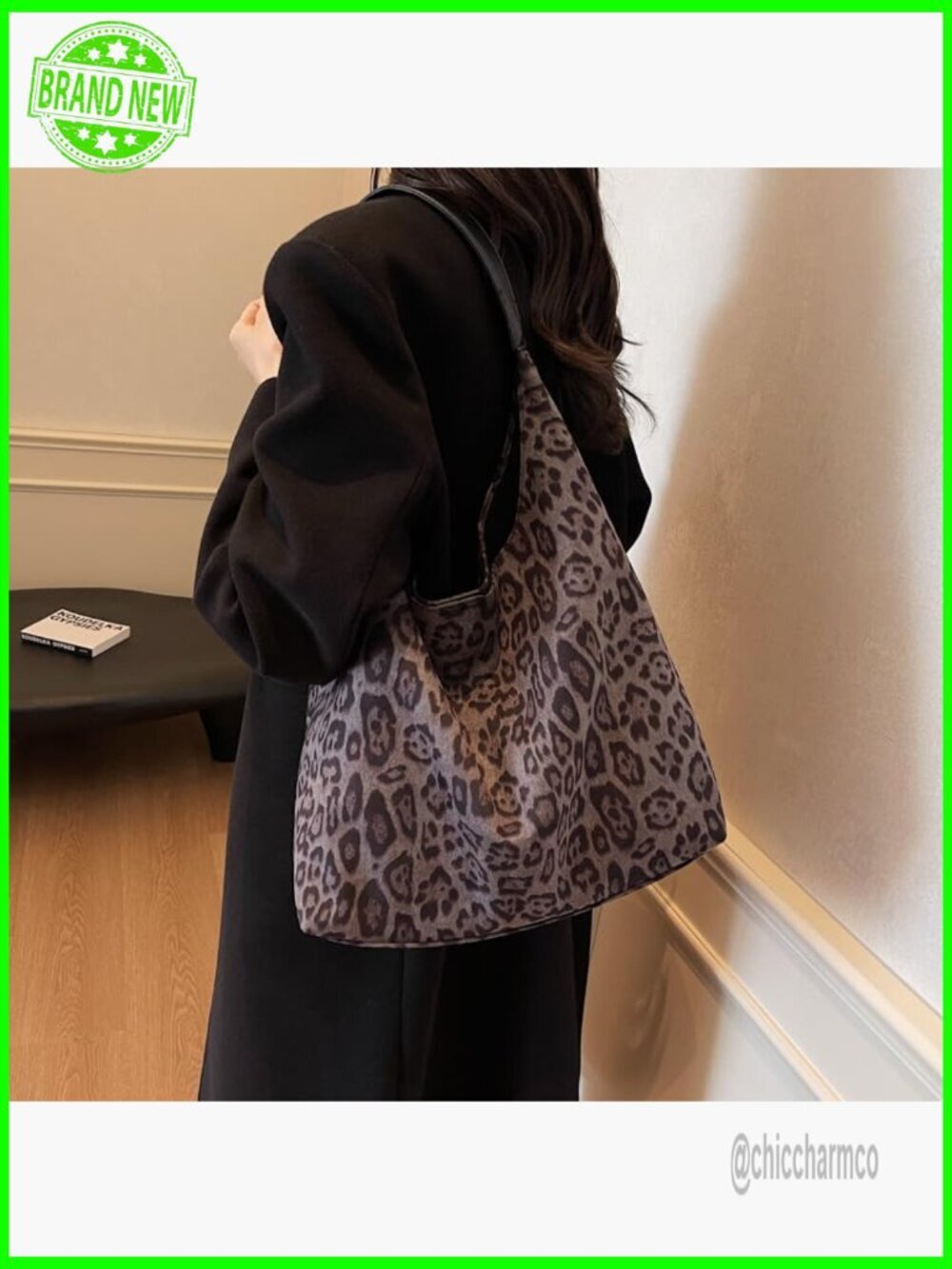 Large Capacity Leopard Print Tote Bag, Shoulder Strap, Polyester Blend - Picture 2 of 7